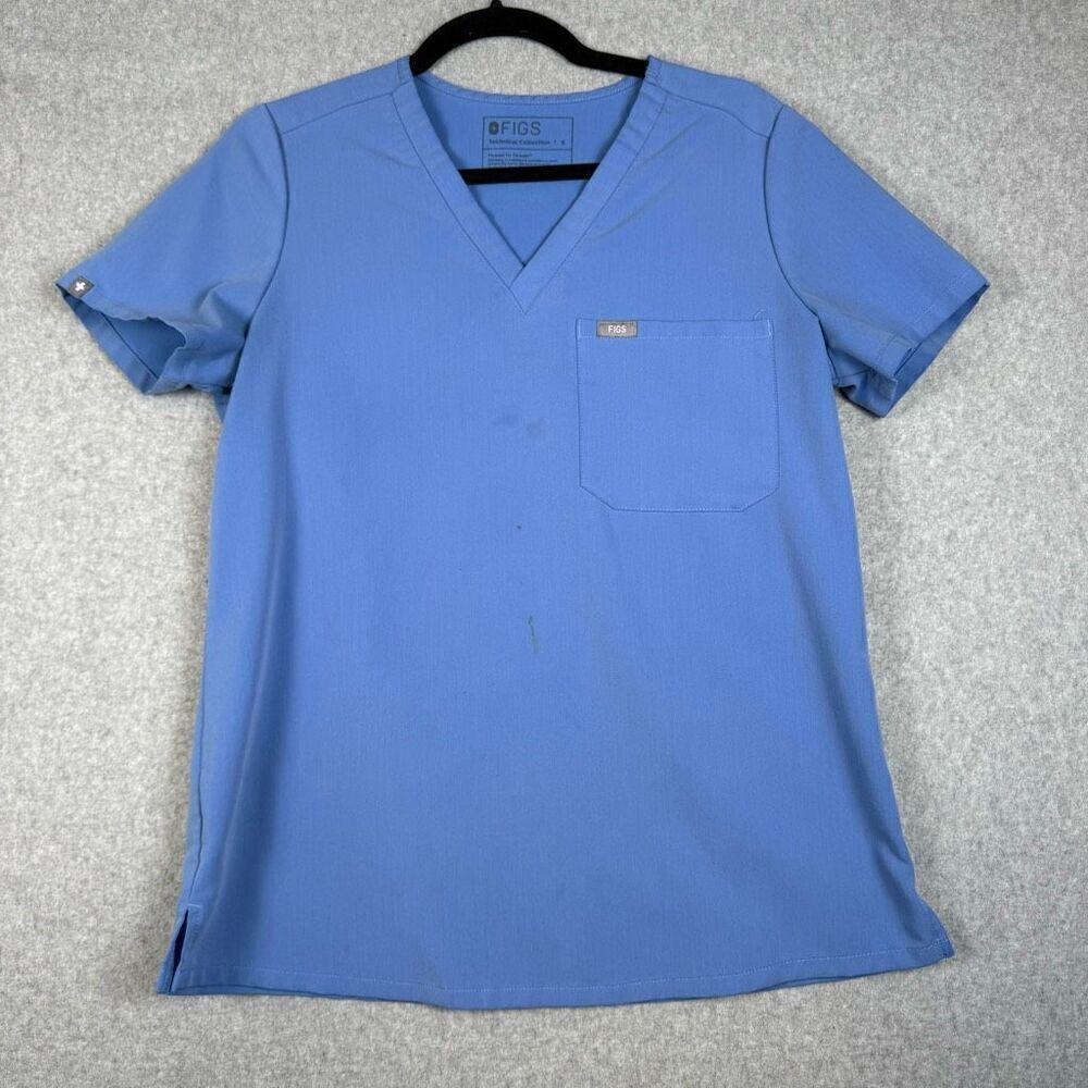 Figs technical collection scrub top v neck womens small blue healthcare nursing